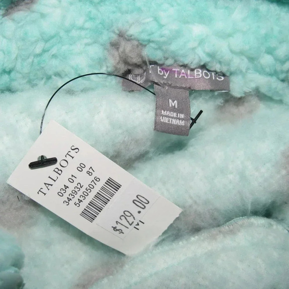 NWT T by TALBOTS Sherpa Woven Trim Dot Zip Front Jacket Size 12 - Picture 5 of 5